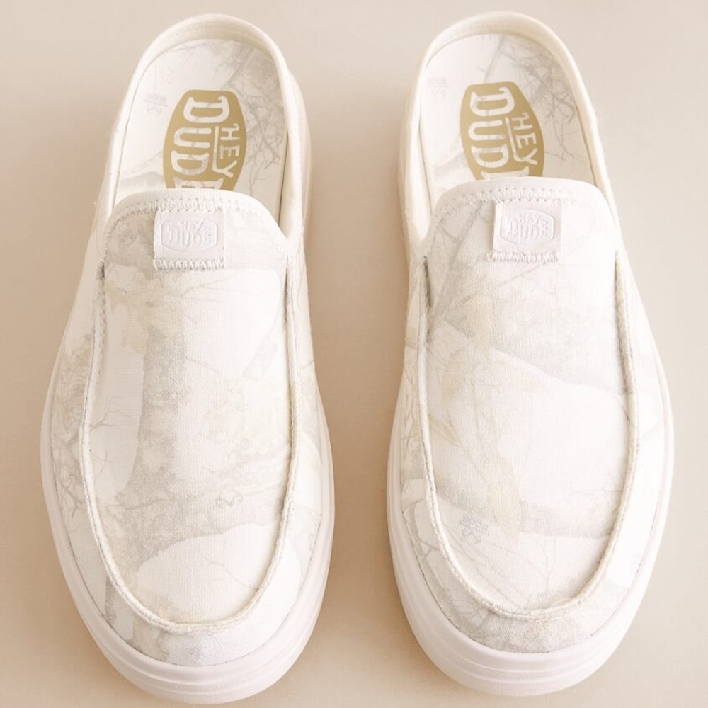Hey Dude White Camo Slip-On Loafers, Women's 11